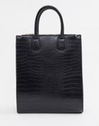 Asos Design Double Zip Compartment Croc Tote Bag With Laptop Compartment - Black