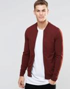 Asos Muscle Fit Jersey Bomber Jacket In Dark Red - Chestnut
