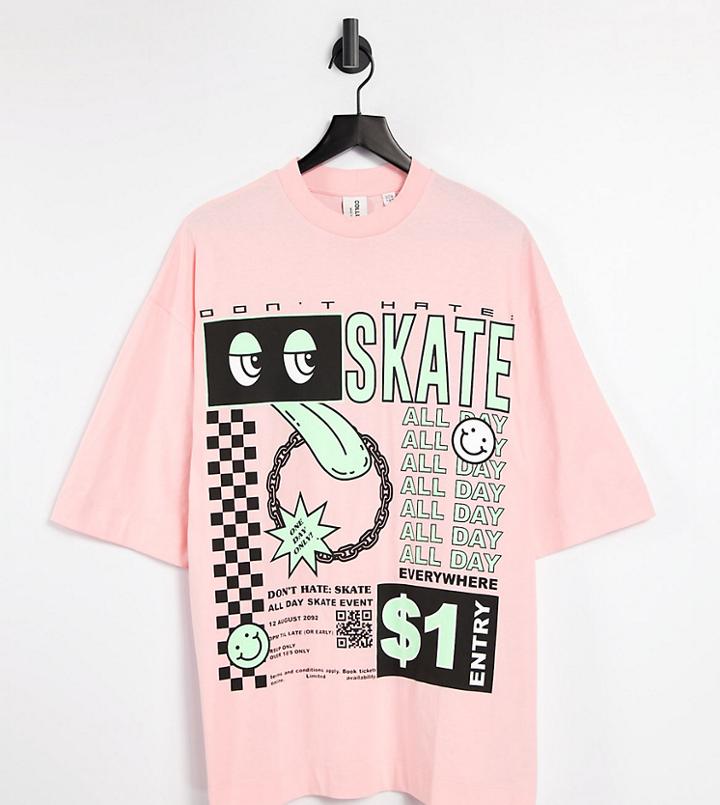 Collusion Skate Print Oversized T-shirt In Pink