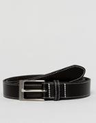 Asos Smart Slim Belt In Black Leather With Contrast Stitching - Black