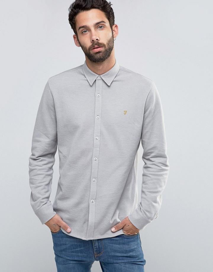 Farah Slim Pique Button Through Shirt In Beige - Beige