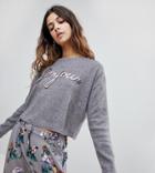 New Look Sequin Bonjour Sweater-grey
