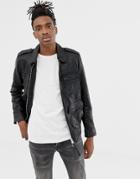 Allsaints Leather Jacket In Black With Pockets - Black