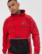 Lacoste Sport Hooded Overhead Logo Jacket In Red