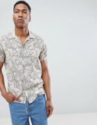 Jack & Jones Premium Revere Collar Short Sleeve Shirt With All Over Print - Beige