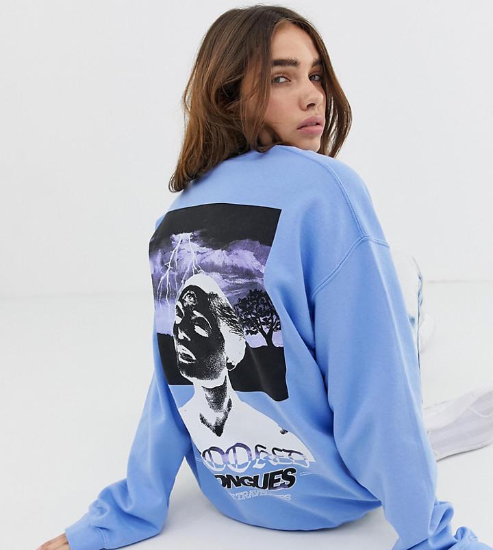 Crooked Tongues Oversized Sweatshirt In Blue With Mystic Timetraveller Print - Blue