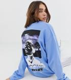 Crooked Tongues Oversized Sweatshirt In Blue With Mystic Timetraveller Print - Blue