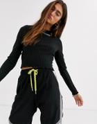 Noisy May Ribbed Crop Top With Lettuce Hem In Black