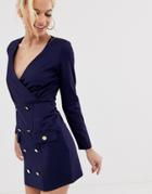 Unique21 Shift Dress With Gold Buttons-navy
