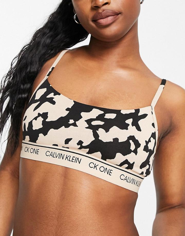 Calvin Klein Ck One Unlined Cami Strap Bralette In Camo Print-multi