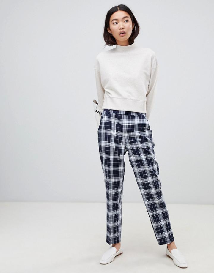 Asos Design Ultimate Slim Cigarette Pants In Navy Check - Multi