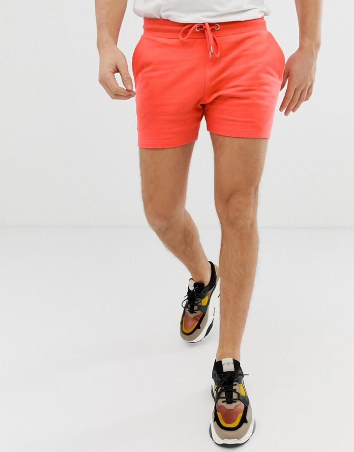 Asos Design Jersey Skinny Shorts In Shorter Length In Bright Coral - Pink