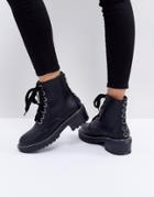 Lost Ink Dax Black Studded Flat Ankle Boots - Black