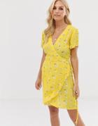 Stradivarius Wrapped Short Dress In Yellow