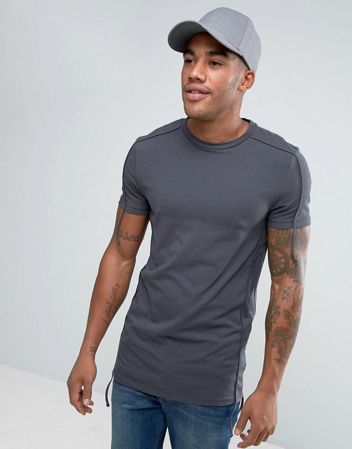 Asos Longline Muscle T-shirt With Hanging Binding In Washed Black - Gr