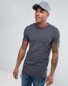 Asos Longline Muscle T-shirt With Hanging Binding In Washed Black - Gr