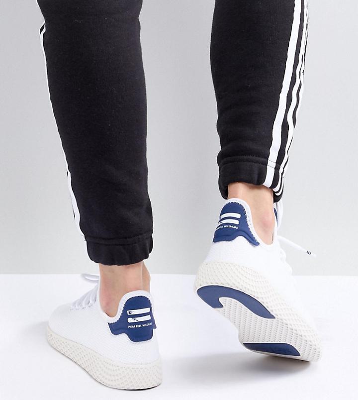 Adidas Originals Pharrell Williams Tennis Hu Sneakers In White And Black - Black