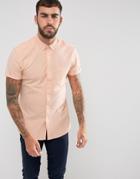 Asos Casual Slim Oxford Shirt With Stretch In Orange - Orange