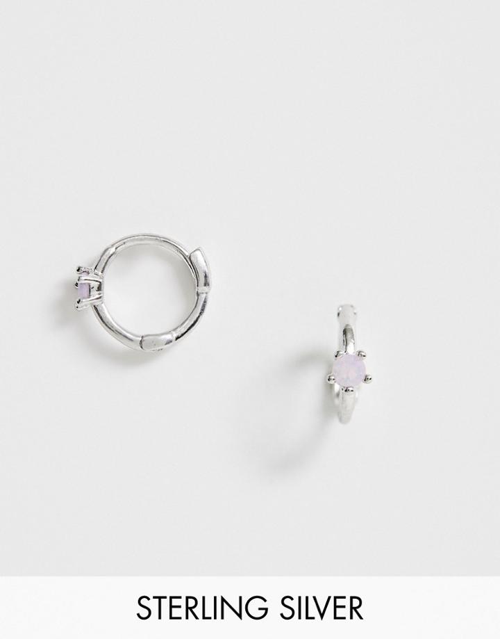 Astrid & Miyu Sterling Silver Opal Stone Huggie Hoop Earrings