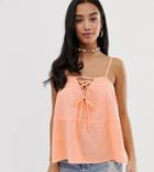 Asos Design Petite Lattice Front Cami In Casual Fabric Sun Top In Neon - White