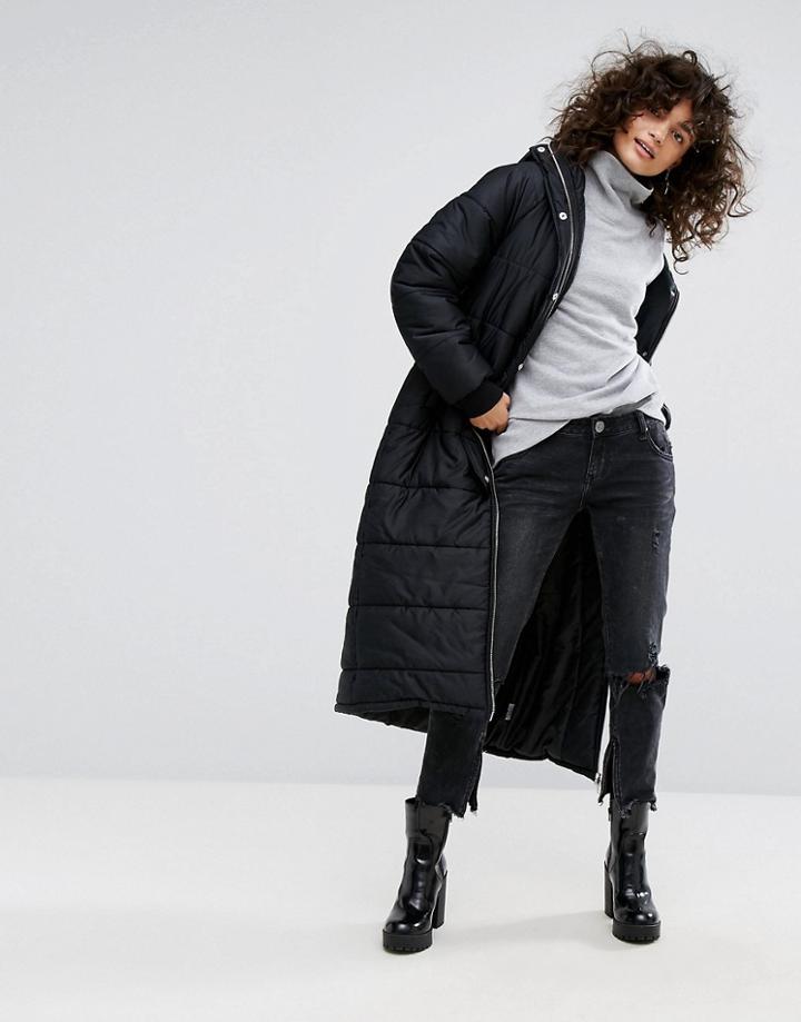 Dr Denim Longline Padded Jacket - Black