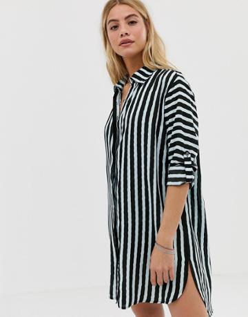 Maaji Full Of Dreams Long Stripe Beach Shirt In Black Multi