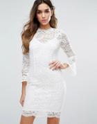 Jessica Wright 3/4 Sleeve High Neck Lace Dress - White
