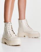 New Look Zip Detail Lace Up Chunky Flat Boot In White