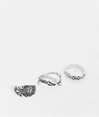 Asos Design 3 Pack Vintage Inspired Mixed Ring Set With Crosses In Burnished Silver