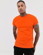 Asos Design T-shirt With Crew Neck And Roll Sleeve In Orange