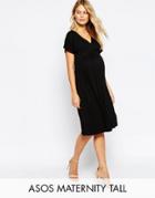 Asos Maternity Tall Midi Dress With Flutter Sleeve - Black
