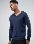 Sisley V-neck Sweater In Cotton - Navy