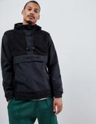 Fairplay Overhead Nylon And Sherpa Jacket With Hood In Black - Black