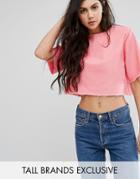 Waven Tall Crop Top With Frayed Hem - Pink