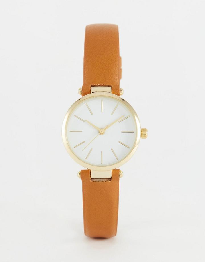 Asos Tan Strap And Gold Watch - Tan
