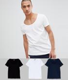 Asos Design T-shirt With Scoop Neck 3 Pack Save - Multi
