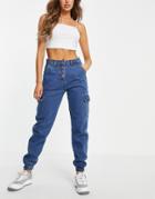 Naanaa Cargo Slouchy Jeans In Blue-blues