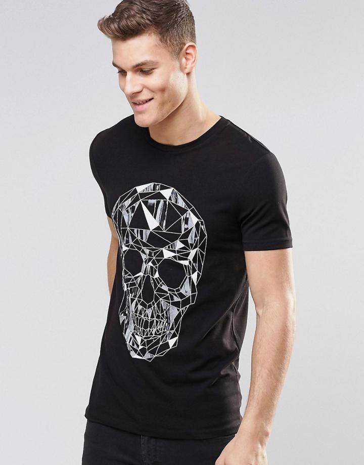 Asos Muscle T-shirt With Geometric Skull Print - Black
