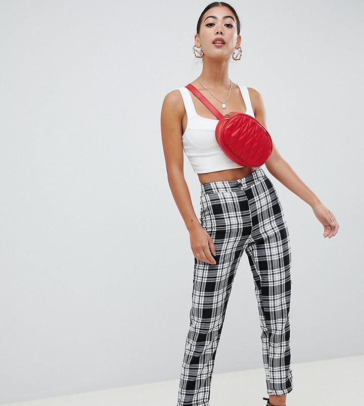 Boohoo Petite High Waist Pants In Check - Multi