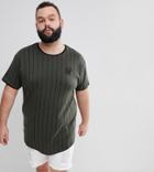 Siksilk Plus Muscle T-shirt In Khaki Stripe Exclusive To Asos - Green