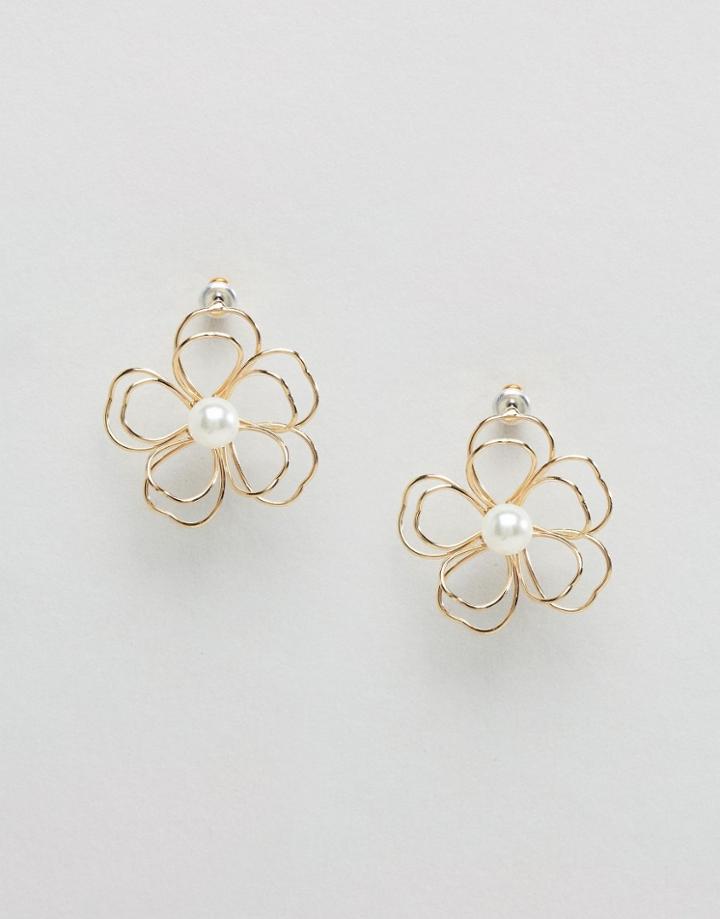 Asos 3d Wire Stud Earrings - Gold