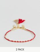 Orelia Seedbead & Tassel Bracelet 2 Pack - Red