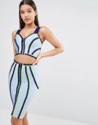 Wow Couture Zip Front Bandage Crop Skirt Set - Seafoam Multi