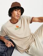 Asos Design Relaxed Ringer T-shirt In Beige With Frog Print-neutral