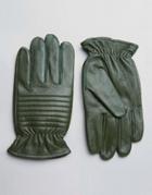 Barneys Leather Biker Gloves In Khaki - Green