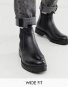 Depp London Wide Fit Leather Chunky Chelsea Boot-black