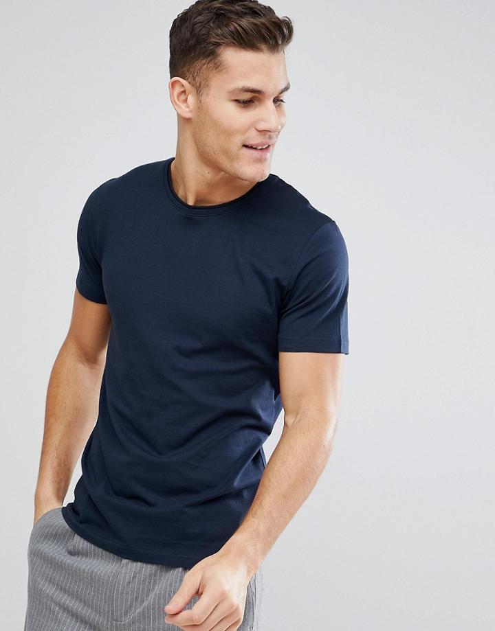 Selected Homme T-shirt With Contrast Neck Details - Navy