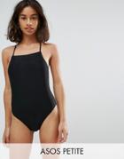 Asos Petite Square Neck Strap Back Swimsuit - Black