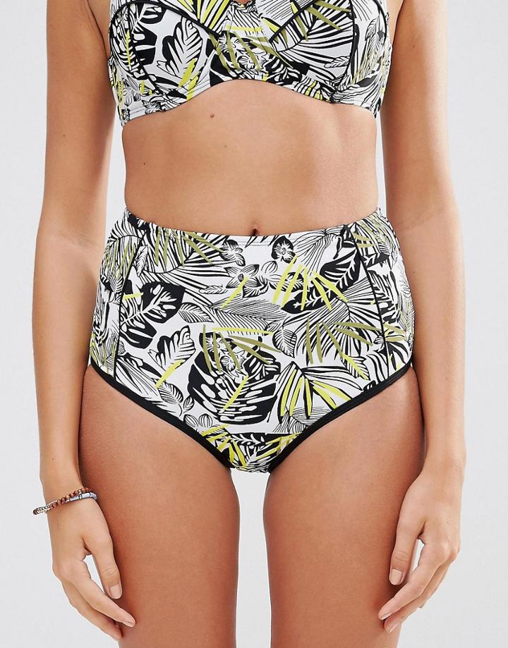 South Beach Leaf Print High Waist Bikini Bottoms - Multi
