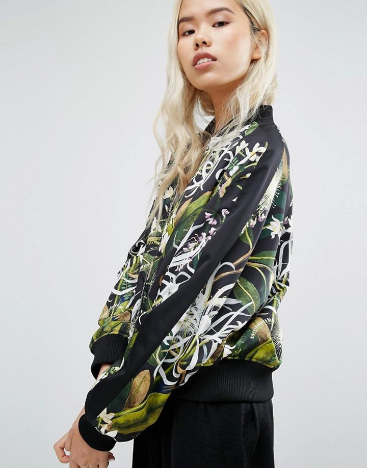 Weekday Botanical Print Reversible Bomber - Black